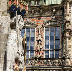 Bremen. Knight Roland statue on Marktplatz. Town hall, Germany. Market square