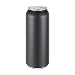 Black Metal Aluminum Beverage Drink Can 500ml, 0,5L. Mockup Template Ready For Your Design. Isolated On White Background. Product Packing. Vector EPS10