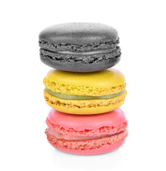 Cake macaron or macaroon isolated on white background, sweet and colorful dessert