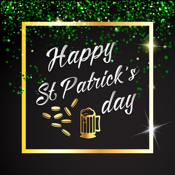 Happy St. Patrick Day lettering background with glitter clover