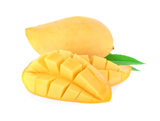 Mango cubes and slices. Isolated on a white background.
