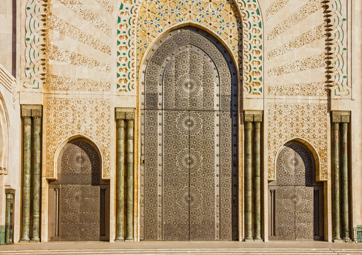 Casablanca, Morocco. entrance door of mosque Hassan II building