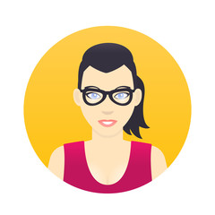 Avatar icon, cartoon girl in glasses in flat style