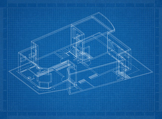 House blueprint 3D perspective