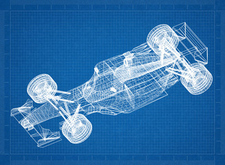 Sport race car blueprint – 3D perspective