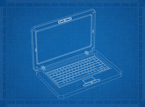 Fototapeta Laptop Blueprint– 3D perspective