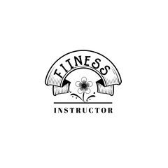 Badge for small businesses - Beauty Salon Fitness Instructor. Sticker, stamp, logo - for design, hands made. With the use of floral elements, calligraphy and lettering