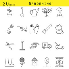 Gardening line icons vector set.