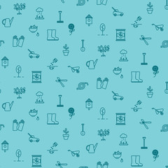 Gardening line icons vector seamless pattern.