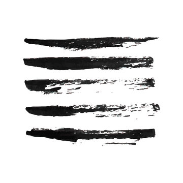Set of hand drawn grunge brush smears. Paint stripe. Black isolated paintbrush collection. Vector illustration.