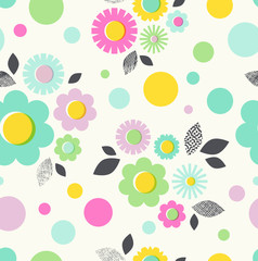 seamless pattern with flowers, leaves and dots