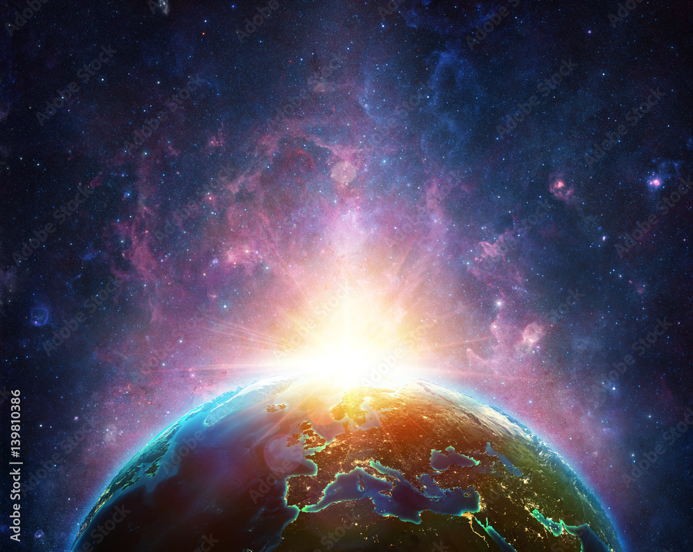 Wall mural sunrise on earth planet - europe view