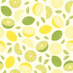 Wall murals Lemons lemons and limes seamless background vector pattern