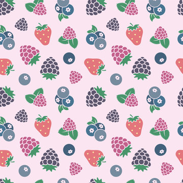 Variety of berry fruit seamless background vector pattern