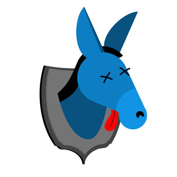 Blue donkey hunter trophy Democrat in office of Republicans. Political illustration USA