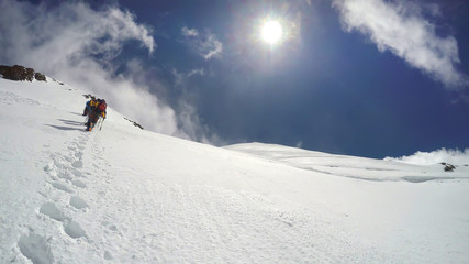 People Climbing Mont Blanc in Alps, France
