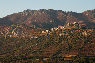 Scenic mountain village on island of Corsica, France