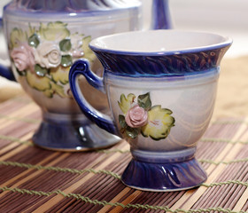 Blue tea set, real ceramics