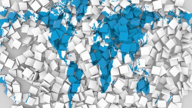 World map puzzle. Mosaic pieces falling down and drawing world map.Good for intro and opener.Global presentations. 
