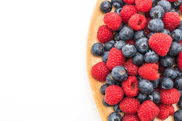 fresh blueberry and rasberry on white