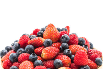 fresh blueberry, strawberry and rasberry on white