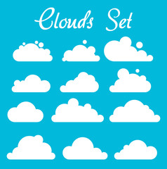 White clouds on blue background, vector set, eps10