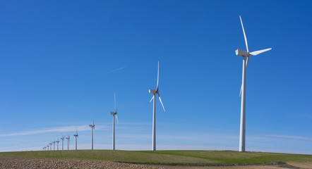 Wind turbines in eolic park, Aragon, Spain