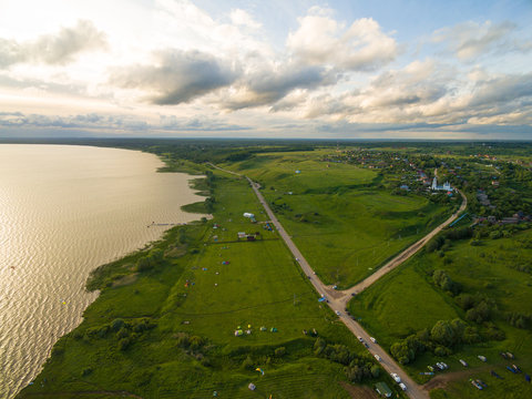 Beautiful lake at sunset - aerial view