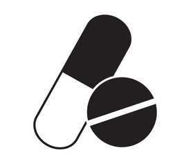 Black and white pills icon vector isolated in white background. Medical icons.