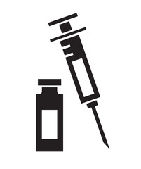 Black and white syringe and vial bottle icon vector isolated in white background. Medical icons.