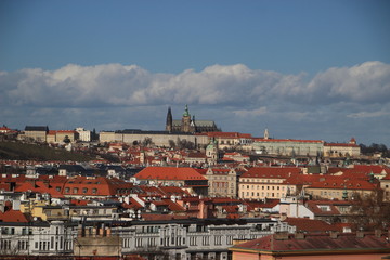 Fototapeta na wymiar Depth field view of castle and roofs / Praha Czech rep. (large, 1/2 sky)
