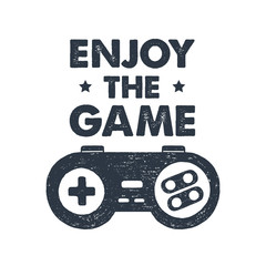 Hand drawn 90s themed badge with gamepad textured vector illustration and 