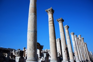 Pillars of Cathedral in Jerash in Jordan, Middle East 