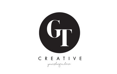 GT Letter Logo Design with Black Circle and Serif Font.