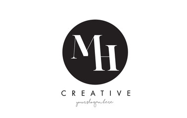 MH Letter Logo Design with Black Circle and Serif Font.