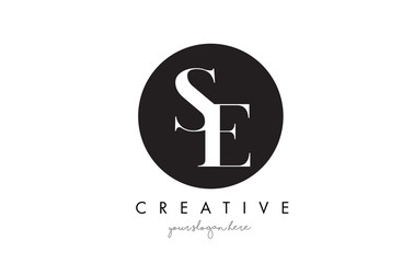 SE Letter Logo Design with Black Circle and Serif Font.