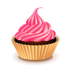 Cupcake with pink cream isolated on white vector