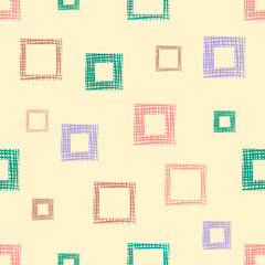 Seamless vector geometrical pattern with rhombus, squares, rectangles endless background with hand drawn textured geometric figures. Pastel Graphic illustration Template for wrapping, web backgrounds