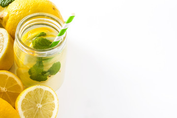 Lemonade drink in a jar glass isolated on white background
