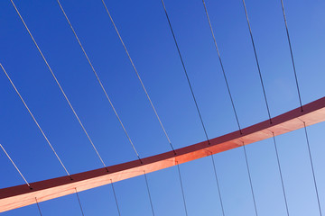 Cables and tower of the suspension bridge