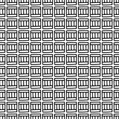 Seamless vector pattern. Black and white geometrical background with hand drawn decorative tribal elements. Print with ethnic, folk, traditional motifs. Graphic vector illustration.