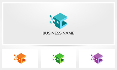 Alphabet C Letter Block Pixel Cube Logo