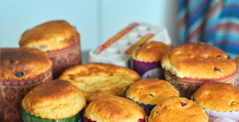 Freshly baked Easter cakes on the table