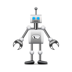 Robot with big hands and antenna isolated on white vector