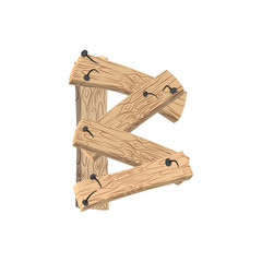 letter B wood board font. plank and nails alphabet. Lettering of boards. Country chipboard ABC