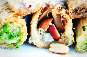 Middle eastern dessert baklava on white background. Free space for your text.