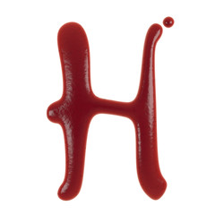 Hand Drawn Liquid letter H Made in Ketchup or Tomato Sauce Isolated on White Background 3d Rendering