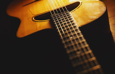 Obraz na płótnie Canvas Closeup view of gypsy guitar body and neck.