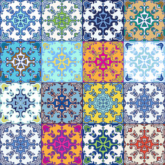 Portuguese azulejo tiles. Blue and white gorgeous seamless patterns. For scrapbooking, wallpaper, cases for smartphones, web background, print, surface texture, pillows, towels, linens bags T-shirts