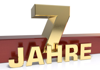 Golden digit seven and the word of the year. Translated from the German - years.3D illustration